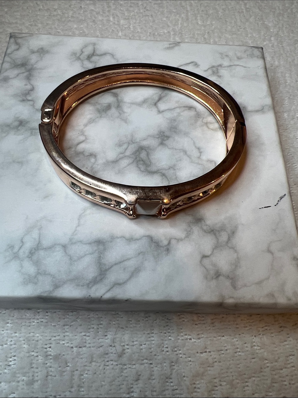 Rose Gold Hinged Bangle Bracelet with Crystal Accent